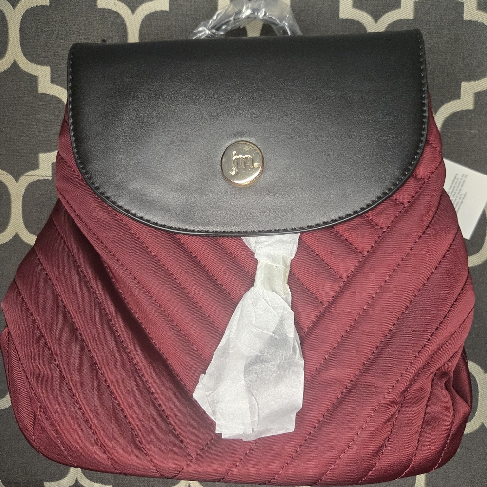 Elegant Jessica Moore Black and Burgundy Women's Quilted Backpack